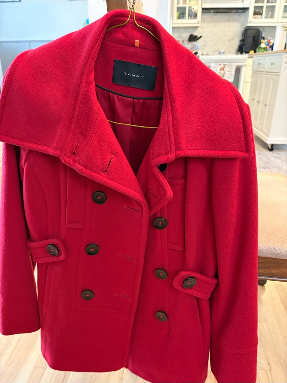 Tahari Bright Red Double-Breasted Pea Coat
